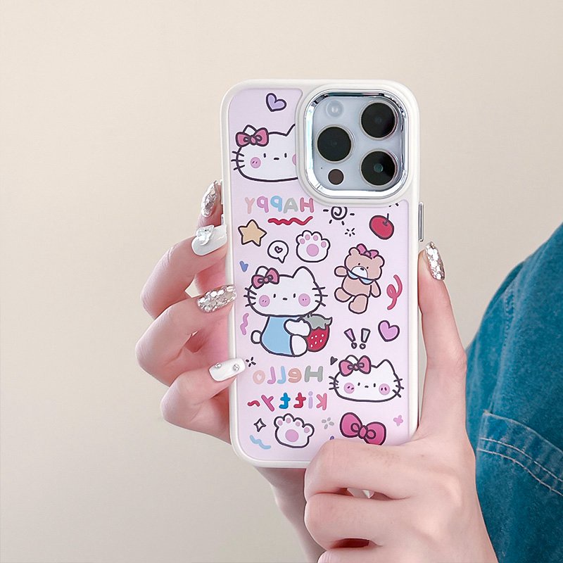 Graffiti Strawberry Kitty Soft Silicon Case HP iP iPhone 12 13 14 Pro Max 11 Girl Woman FTD Casing Apple