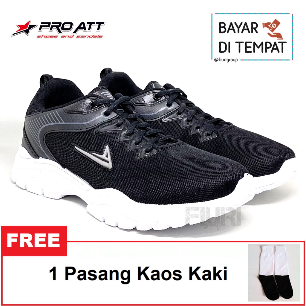 FIURI - PRO ATT - HM 80 HITAM PUTIH 39-43 - Sepatu Kets Pria - Sepatu Sneakers Pria - Sepatu Olahraga Sport Pria - Sepatu Casual - Sepatu Jogging Lari Fitness Gym Senam Pria - Sepatu Cowok - Sepatu Sekolah Bertali SD SMP SMA