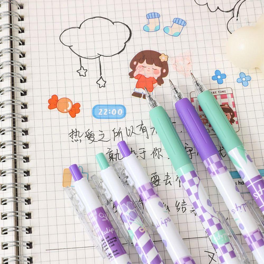 Wonder 6PCS /Set Gel Pens Kartun Mutil-styles Dengan Klip Alat Tulisan Tulip Press Type Signature Pen