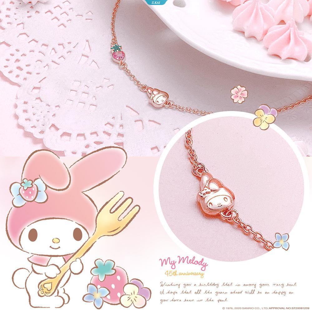 Sanrio Jewelry Story Perhiasan Perak Sanrio Sanrio Mymelody Strawberry Bright Crystal Gelang Lapis Perak925 Gelang Rose Gold [ZK]