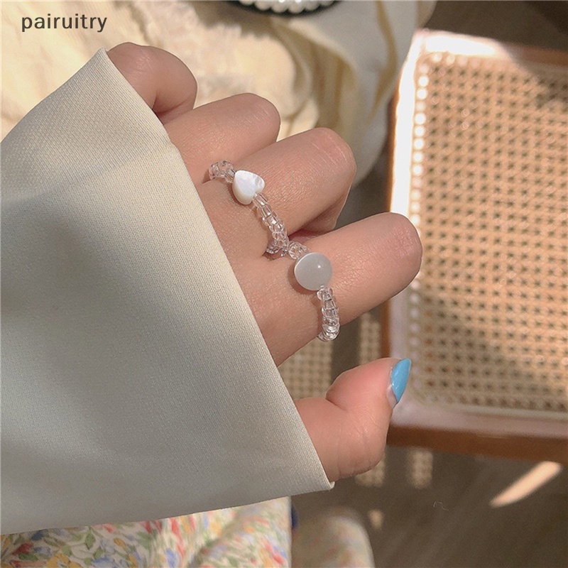 Prt 2pcs Bohemia Manik Kristal Cincin Untuk Wanita Perempuan Opal Jantung Adjustable Tali Rantai Jari Rings Korea Fashion Musim Panas Pantai Perhiasan PRT