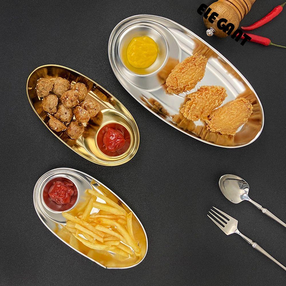 [Elegan] Piring Snack Sekat Grid Barbekyu Peralatan Makan Piring Nampan304 Stainless Steel Dapur French Fries Plate