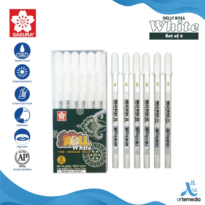 

Pulpen Warna Sakura Gelly Roll White Color Gel Pen Bolpen - WHITE METALLIC
