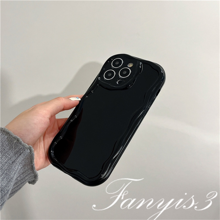 Compatible For IPhone 14 13 12 11 Pro Max X XR Xs Max 8 7 6s Plus SE 2020 Kompatibel Untuk Hitam Putih Bergelombang Tepi Melengkung Casing Ponsel TPU Soft Cover Pelindung