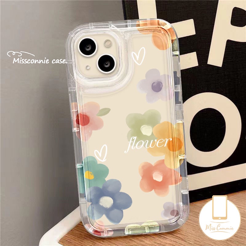 Casing Untuk Realme C53 C55 C12 C11 C21Y C15 C25 C33 C35 9i 5 C25s 6i 5i 5s 7i C30 C20 C25Y C30S C17 C1 C2 C3 C11 2021 Fresh Flower Love Heart Clear Airbag Transpare Shockproof Case