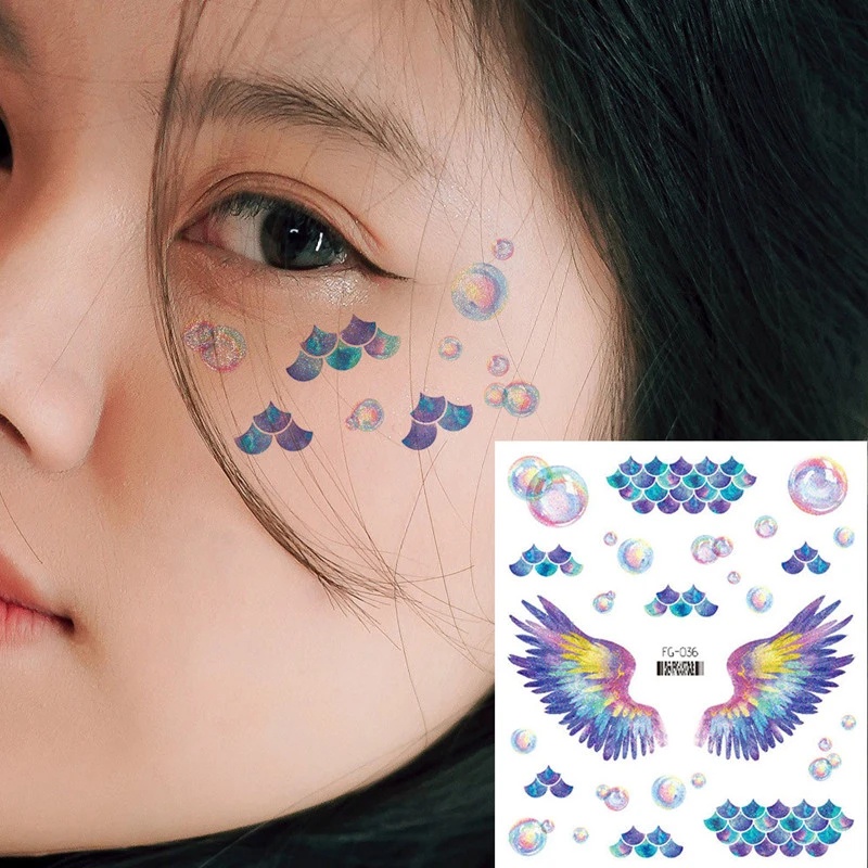 [Harga Grosir] 1lembar Wanita Mori Face Glitter Butterfly Temporary Tattoo Stiker/Cewek Tahan Air Butterfly Bunga Dada, Bahu, Tubuh Seni Palsu Tato Sticker