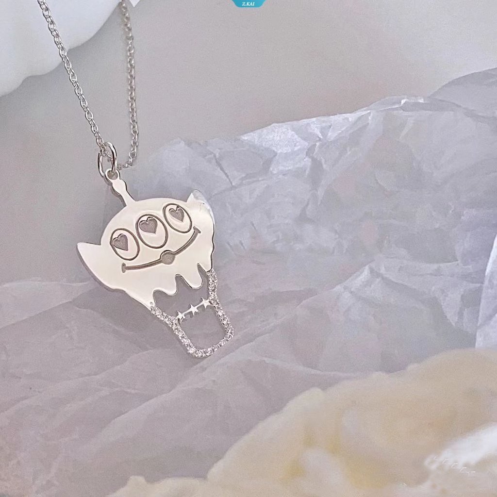Kartun Anime Alien Es Krim Kalung Kartun Terukir Rantai Tulang Selangka Girly Elegan Modis Fashion Pesta Mewah Liontin Logam Perhiasan Hadiah [ZK]