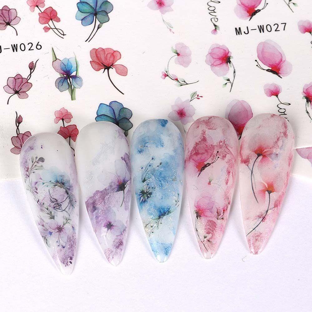 Mxbeauty Stiker Kuku Bunga Fashion Perekat Diri Cinta Hati Kupu-Kupu Tinta Bunga Graffiti Slider Nail Dekorasi