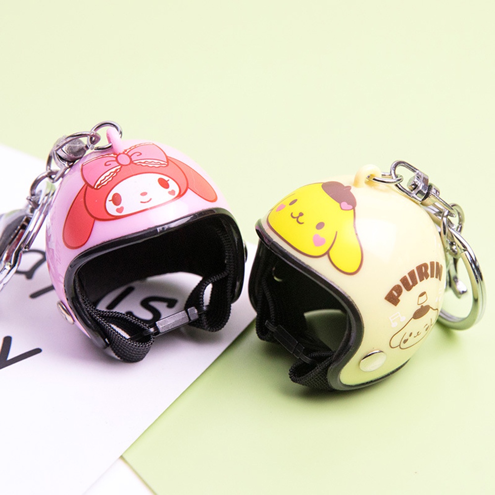 Gantungan Kunci Mobil Helm Kartun Mini Kreatif Printing Cinnamoroll Kuromi Lucu Tas Liontin Key Ring