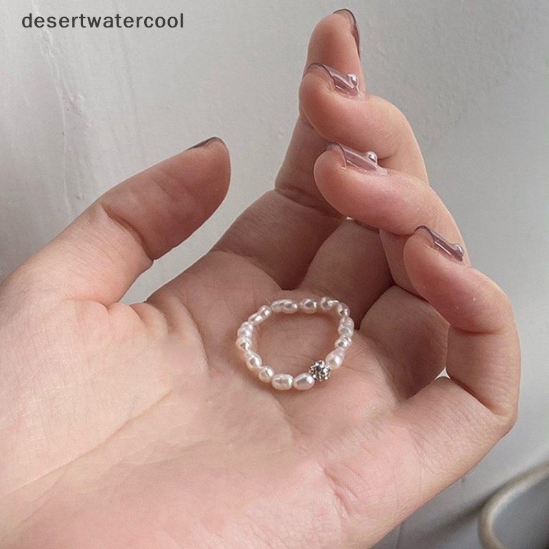 Deid 2Pcs Korea Mutiara Imitasi Cincin Set Untuk Wanita Manik-Manik Putih Knuckle Ring Perak Berlapis Berkilau Cincin Aesthetic Kpop Perhiasan Martijn