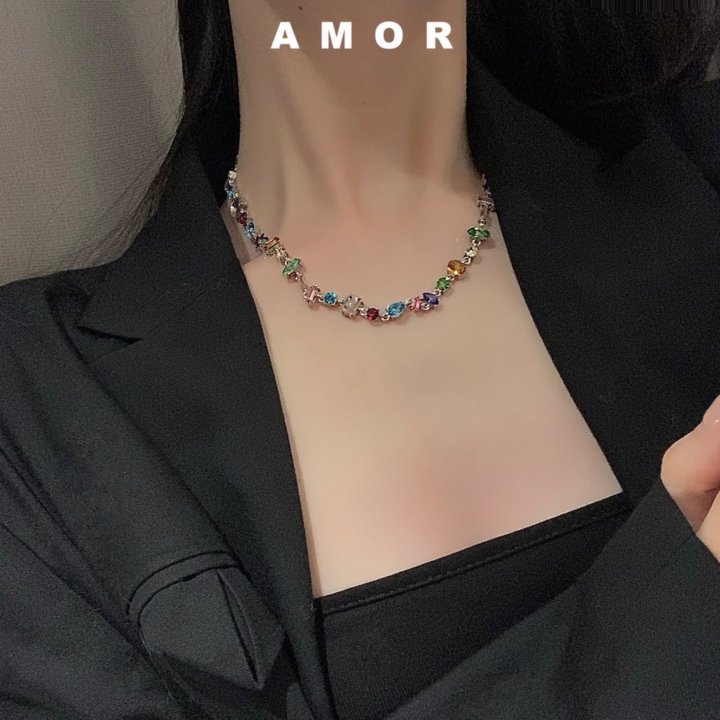 Kalung Kristal Manik-Manik Warna-Warni Permen Musim Panas Gaya Korea Mewah Clavicular Chain2023Baru Populer