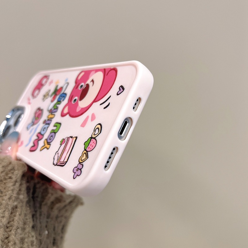 All New Electroplated Camera Skin Silicone Soft Case IPhone 11 12 13 14 Pro Max Women's Fashion Gift Cute Cartoon Phone Case Strawberry Bear Lotso