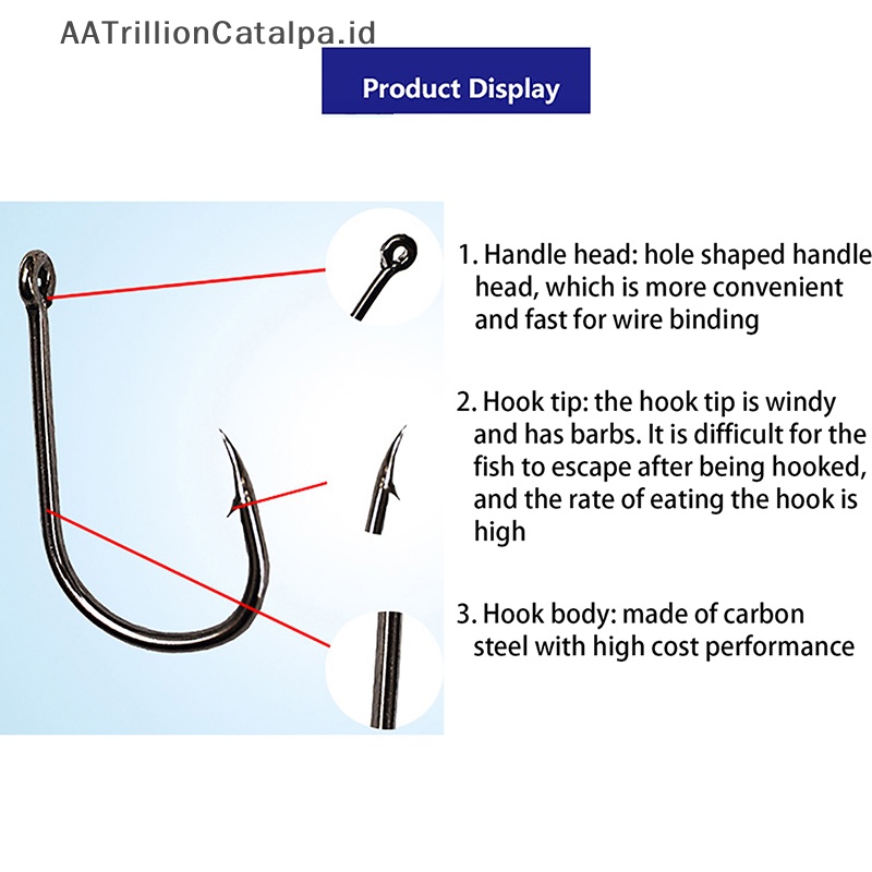 Aatrillioncatalpa 100pcs /Box Kait Memancing Baja Karbon Tinggi Ikan Laut Kait Tunggal Untuk Soft Lure ID