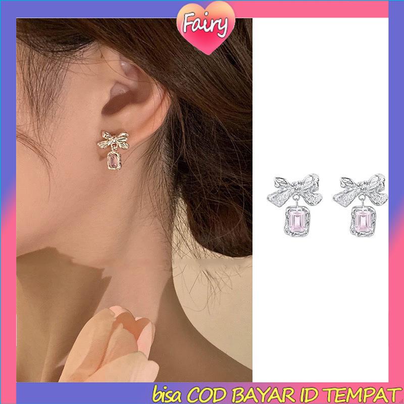 Anting Dasi Kupu-kupu Berlian Zircon Bow Stud Anting Fashion Korea Gaya Untuk Wanita F