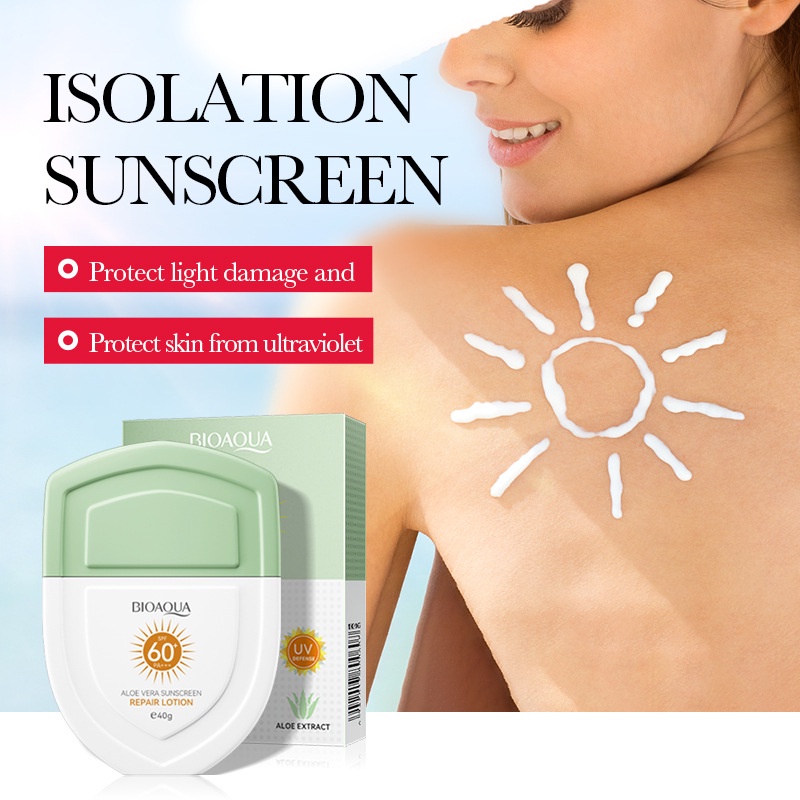 BIOAOUA Aloe Vera Sunscreen Gel Repair Cream SPF60+ PA+++ 40gr Sunblock Wajah Tabir Surya Pelembab Dan Anti Penuaan