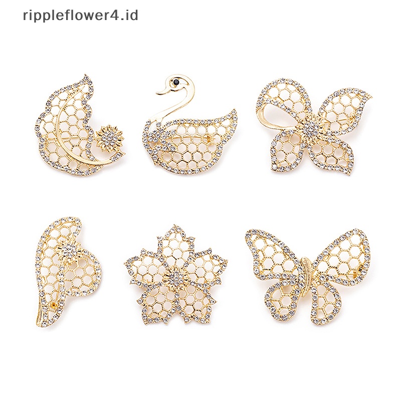 {rippleflower4.id} Vintage Berongga Swan Bros Fashion Bunga Kupu-Kupu Pin Korsase Tanaman Daun All-match Syal Gesper Untuk Perhiasan Pakaian Wanita~