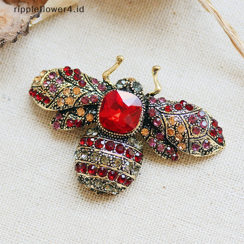 {rippleflower4.id} Retro Serangga Kristal Bros Pin Kerah Lapel Lencana Perhiasan Hadiah Aksesoris~