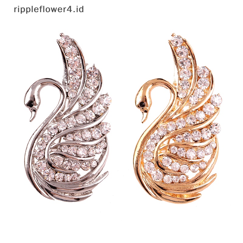 {rippleflower4.id} Fashion Berlian Imitasi Swan Bros Pin Pakaian Wanita Perjamuan Aksesoris Perhiasan Hadiah~