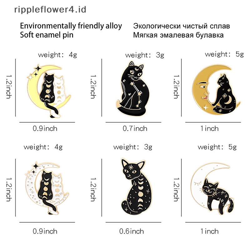 {rippleflower4.id} Witch Cats Enamel Pin Custom Fase Bulan Penyihir Kucing Bros Tas Kerah Pin Hitam~