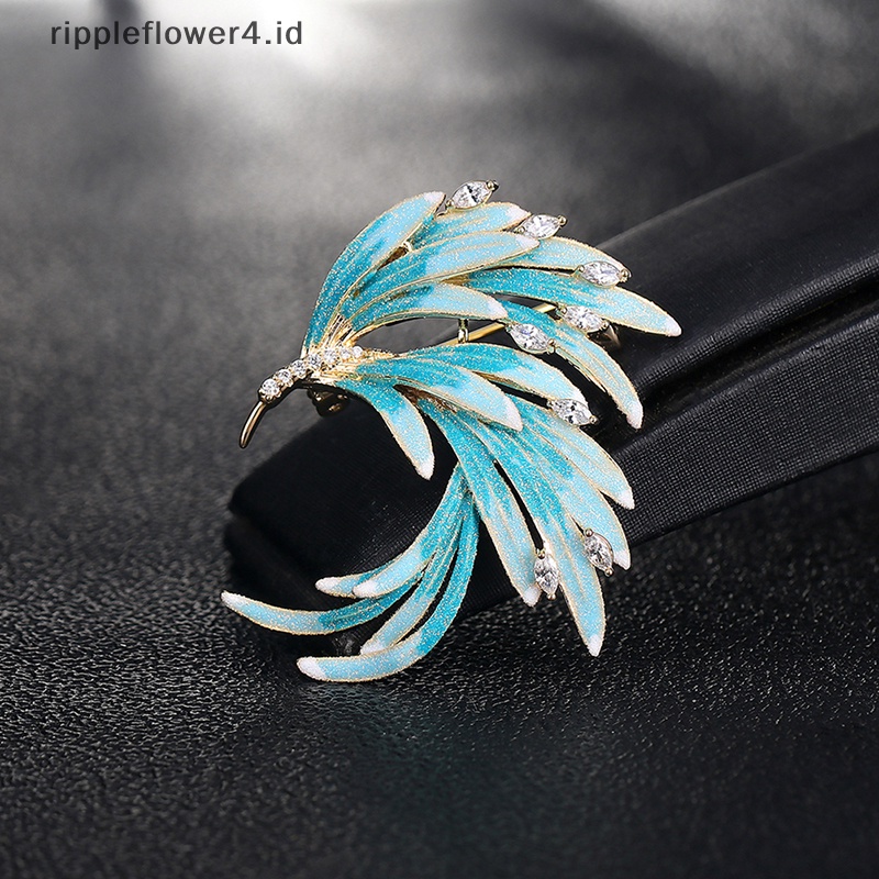 {rippleflower4.id} Fashion Wanita Enamel Bros Pin Kristal Phoenix Ekor Syal Gesper Pakaian Bros Hadiah~