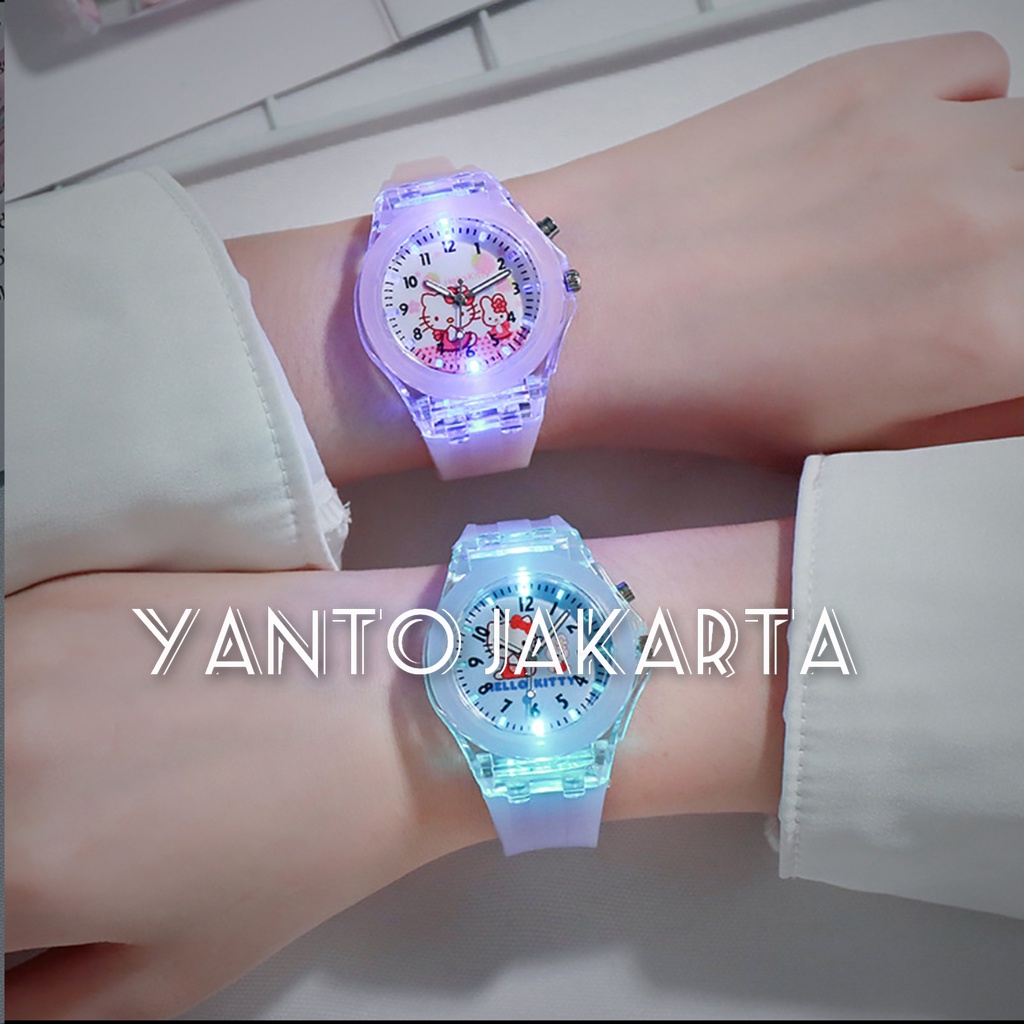 JAM TANGAN ANAK HELLO KITTY JELLY LED KOREAN FASHION