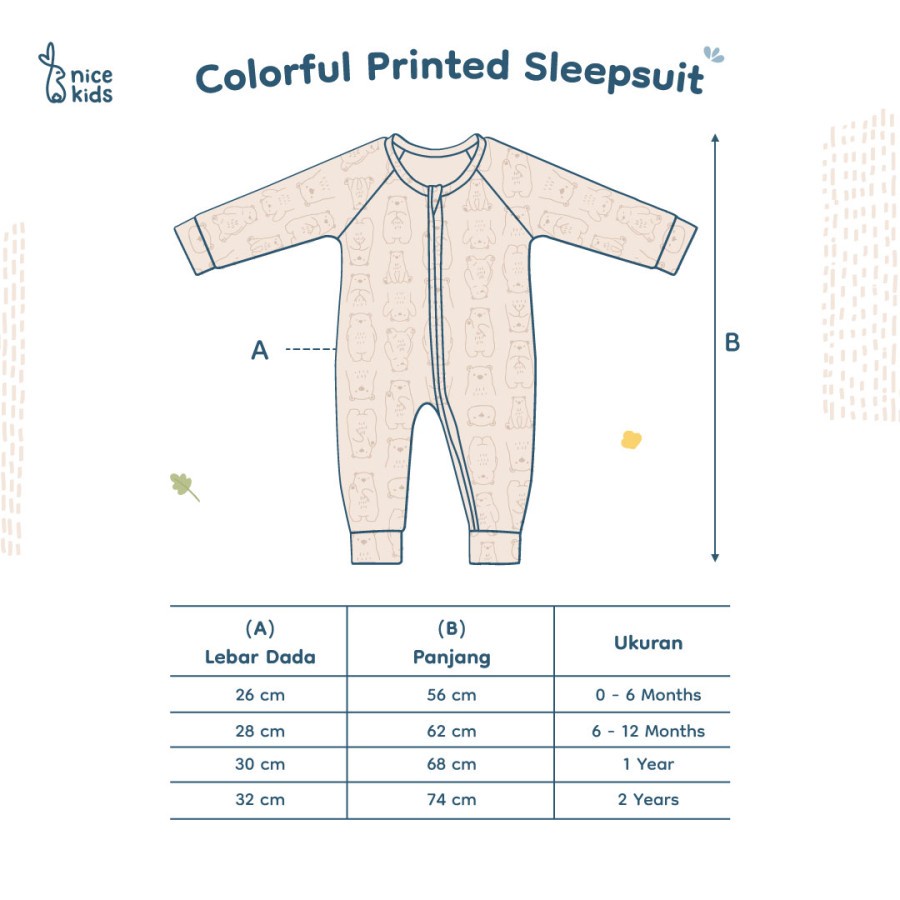 Nice Kids Sleepsuit - Colorful Printed Sleepsuit Baby New Born 0-2 Tahun