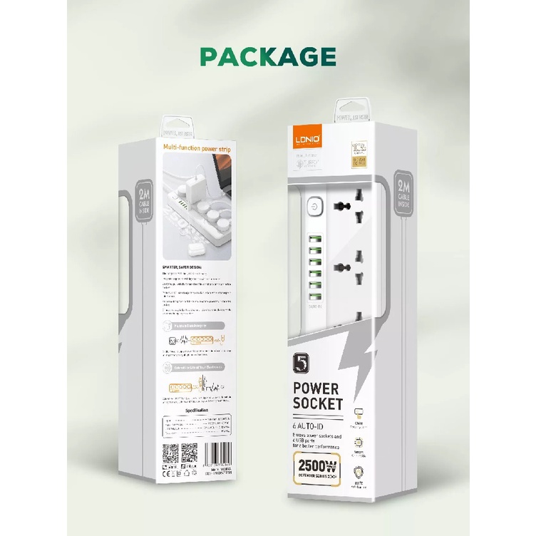 AKN88 - LDNIO SC5614 DEFENDER SERIES - Colokan Listrik 5 Socket 6 USB Port