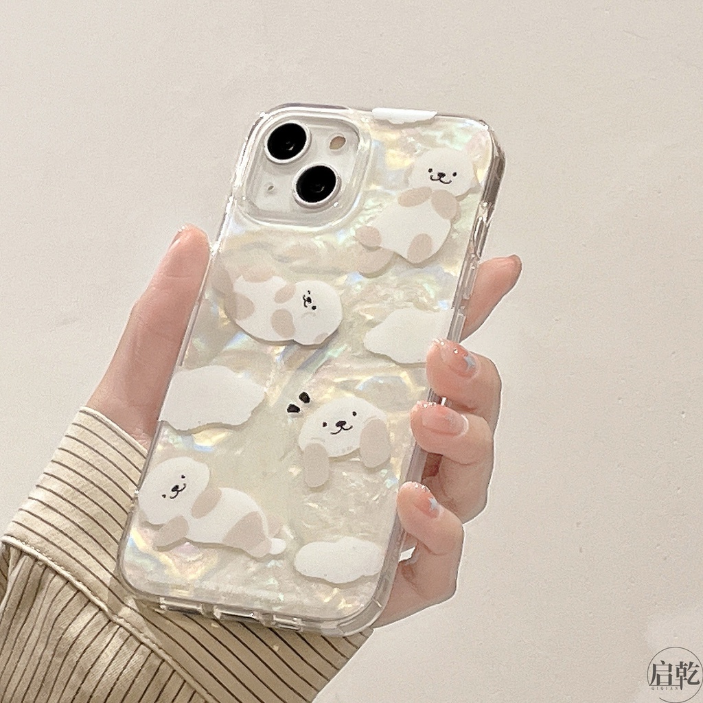 Ins Gaya Cocok Untuk iPhone 14 Pro Max Casing Ponsel iPhone Motif Ganda Print Puppy Kompatibel Dengan Iphone13 13pro 13prm iPhone 11 11pro 14plus 12Pro Max Casing Ponsel TPU Tahan Guncangan