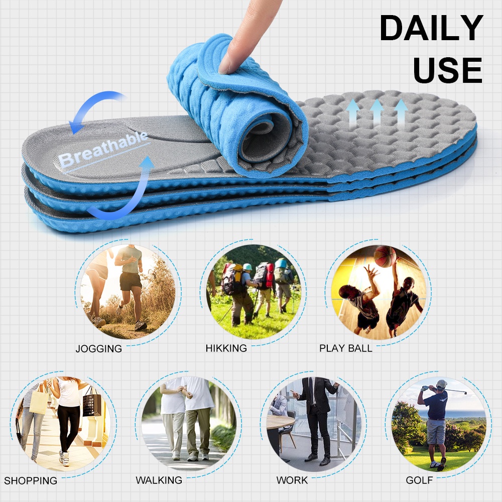 Sol Sepatu Tinggi Elastis untuk Pria Panjang Penuh Bantalan Pijat Sepatu Insole Pengganti Sisipan Pad