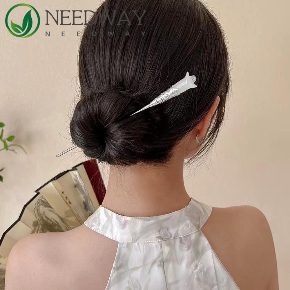 Needway   Wanita Tusuk Rambut Elegan Retro Untuk Cewek Magnolia Imitasi Glaze Simple Chinese Hair Fork