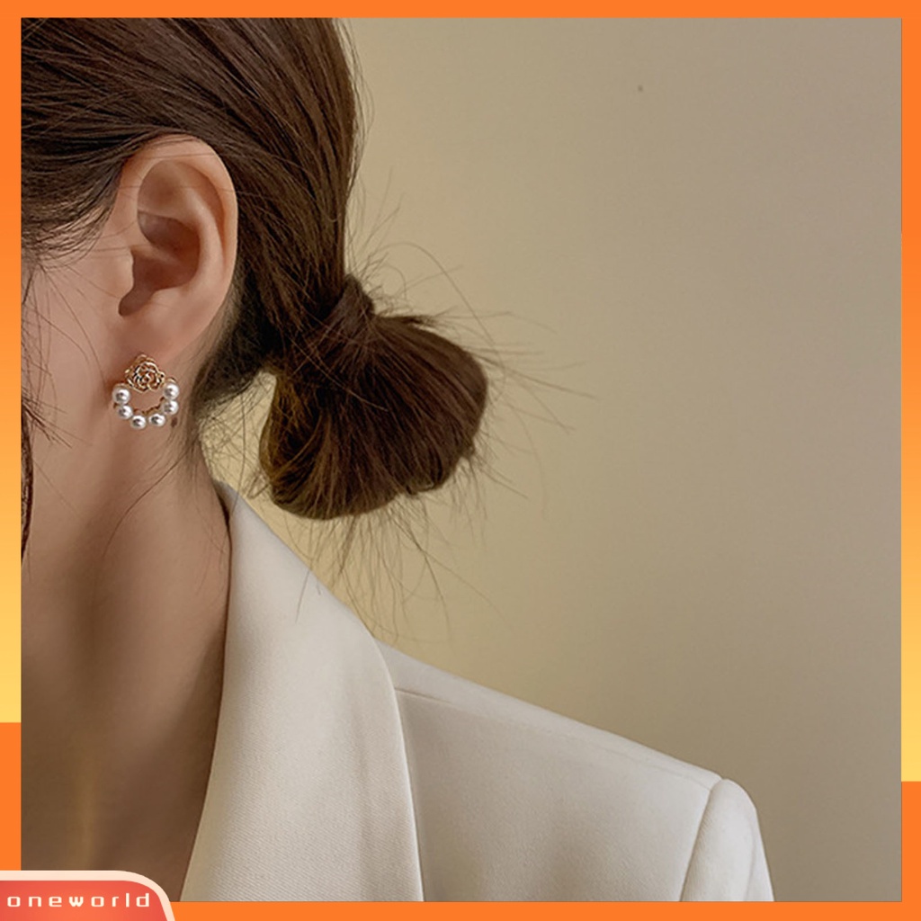 [WOD] 1pasang Anting Wanita Mawar Mutiara Imitasi Perhiasan Vintage Mutiara Imitasi Stud Earrings Untuk Pernikahan