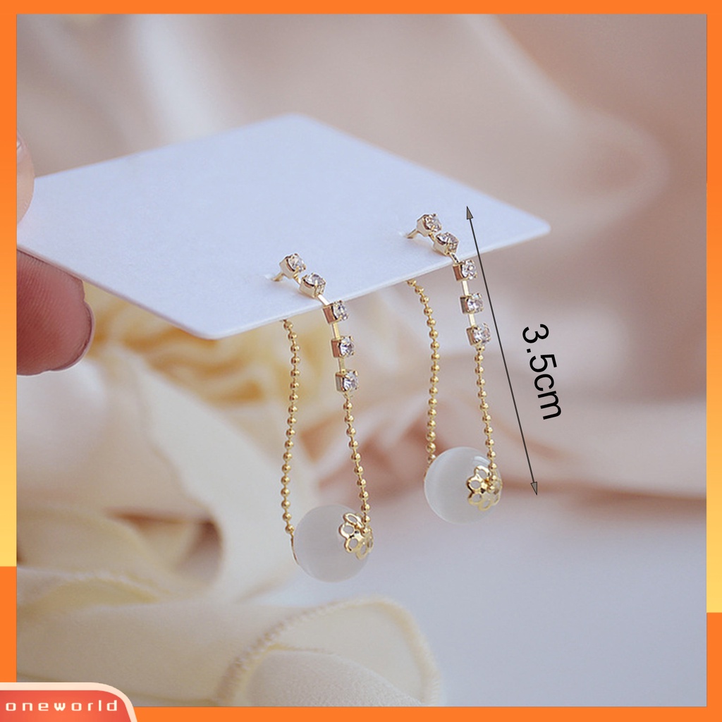 [WOD] 1pasang Ear Stud Hias Berlian Imitasi Opal Beads Hias Logam Kristal Imitasi Menjuntai Anting Untuk Pesta