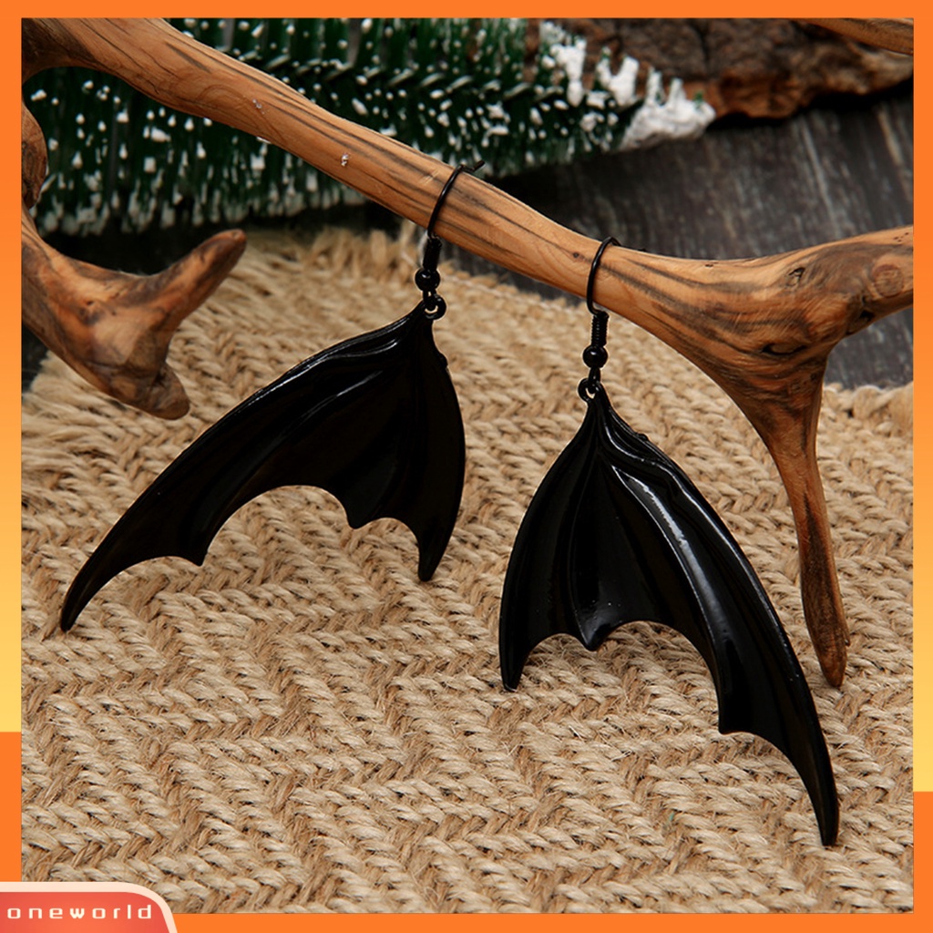 [WOD] 1pasang Anting Halloween Vintage Gothic Geometris Electroplating All-match Dekorasi Hadiah Wanita Bat Wing Drop Pendant Earrings Perhiasan Pesta Nikmat