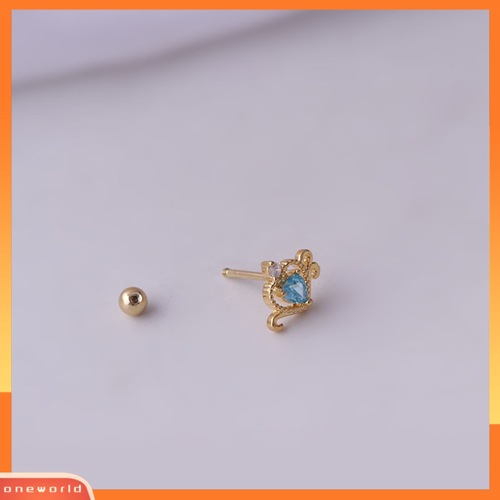 [WOD] 1pc Stud Earring Cubic Zirconia Hias Mengkilap Elegan Geometris Electroplating Wanita Berongga Jantung Telinga Stud Tulang Rawan Anting Perhiasan Dekorasi Hadiah Untuk Pacaran