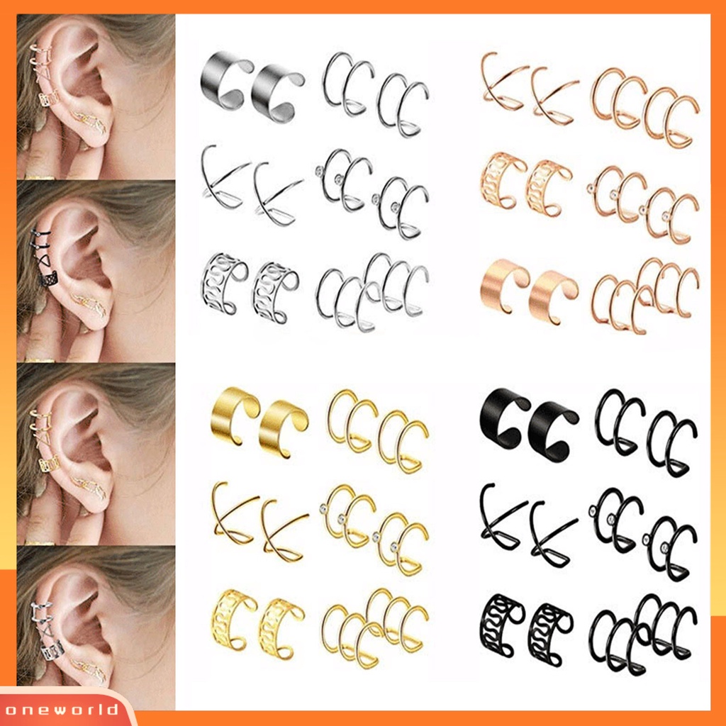 [WOD] 6pasang Anting Hoop Keren Bulat Gaya Hip-hop Non Tindik Telinga Lady Ear Clip Untuk Pakaian Sehari-Hari