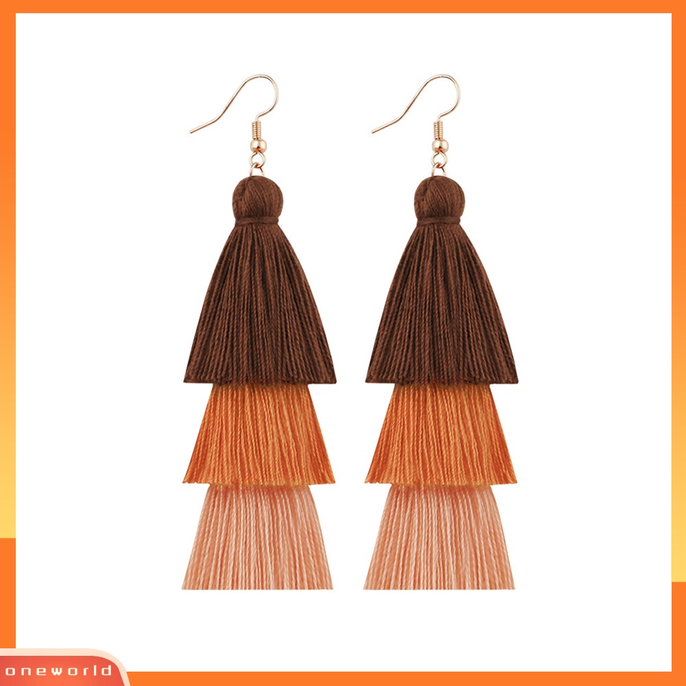 [WOD] Bohemian Wanita Panjang Rumbai Fringe Multilayer Menjuntai Kait Anting Perhiasan Hadiah