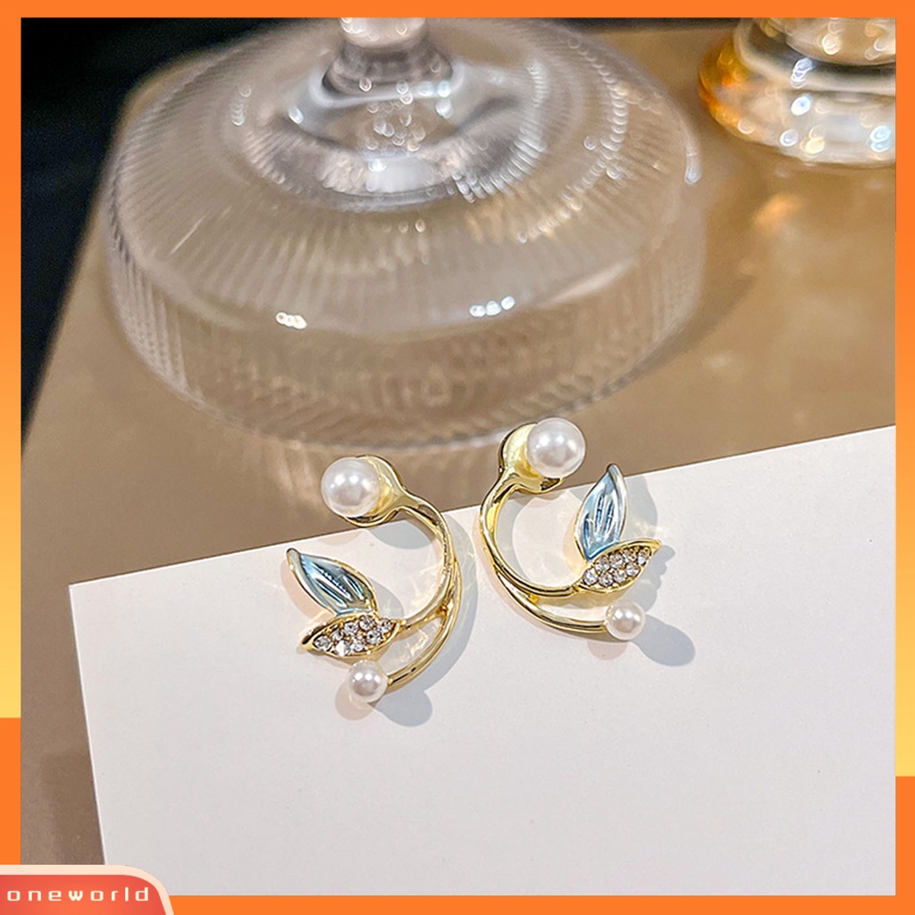 [WOD] 1pasang Anting Tusuk Glitter Mutiara Imitasi Dekorasi Telinga Retro Temperamen Mermaid Tail Shape Rhinestone Earrings Untuk Perjamuan