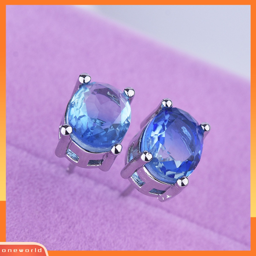 [WOD] Fashion Wanita Oval Cut Faux Gemstone Hias Telinga Stud Anting Pesta Perhiasan Hadiah