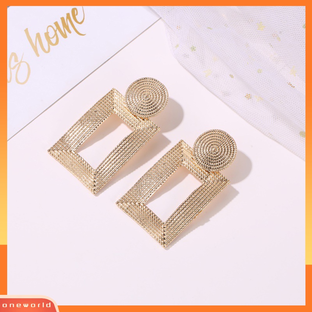 [WOD] Wanita Berongga Persegi Panjang Geometris Menjuntai Ear Stud Earrings Perhiasan Pernyataan