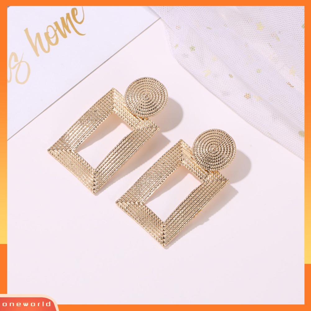 [WOD] Wanita Berongga Persegi Panjang Geometris Menjuntai Ear Stud Earrings Perhiasan Pernyataan