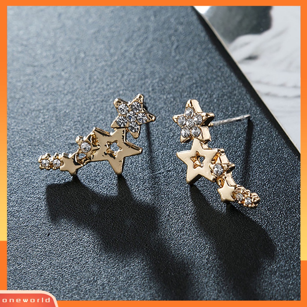 [WOD] 1pasang Anting Pejantan Wanita Bentuk Bintang Berlian Imitasi Mengkilap Tahan Lama Lady Earrings Female Ear Decor