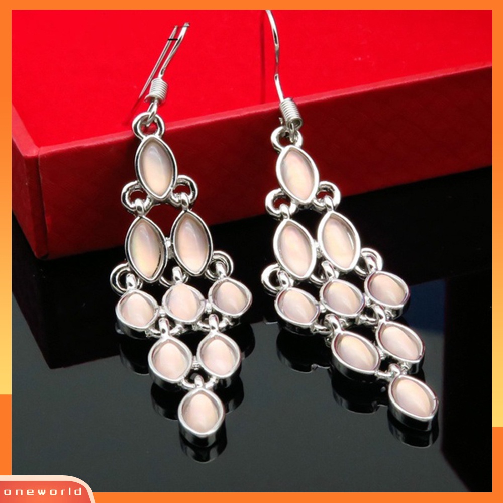 [WOD] Fashion Cat Eye Faux Moonstone Panjang Menjuntai Wanita Anting Kait Perhiasan Pesta