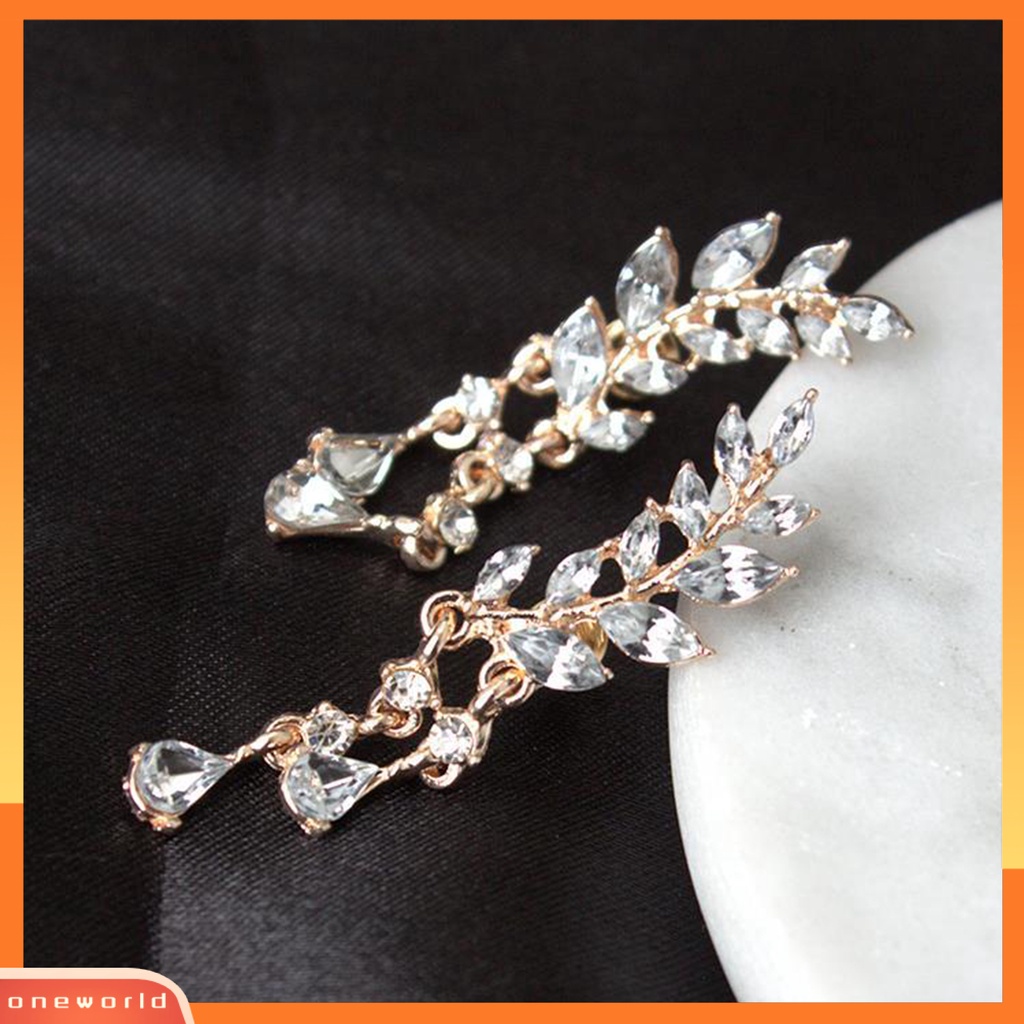 [WOD] Ear Studs Leaf Wanita Elegan Berlian Imitasi Drop Ear Cuff Earrings Untuk Pacaran