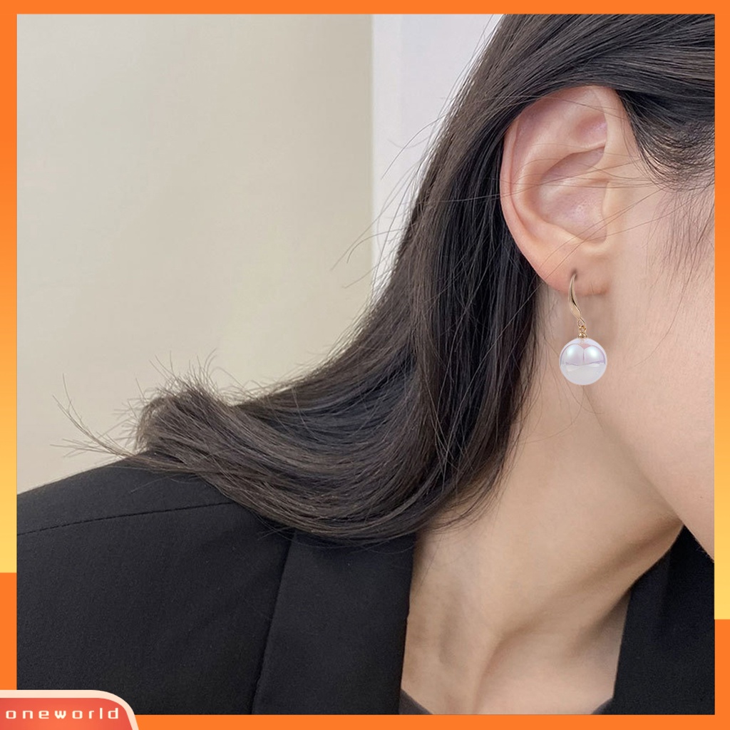 [WOD] 1pasang Anting Wanita High Gloss Elegan Temperamen Indah Putih Mutiara Imitasi Mengkilap Drop Earrings Perhiasan Pesta Pernikahan