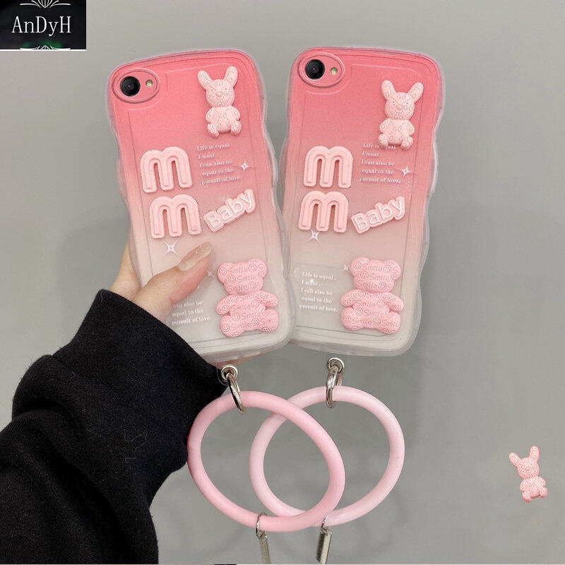 Andyh Desain Baru Untuk OPPO A83 Case 3D Lucu Bear+ Gelang Warna Solid Fashion Premium Gradien Lembut Casing Ponsel Silikon Shockproof Casing Pelindung Penutup Belakang