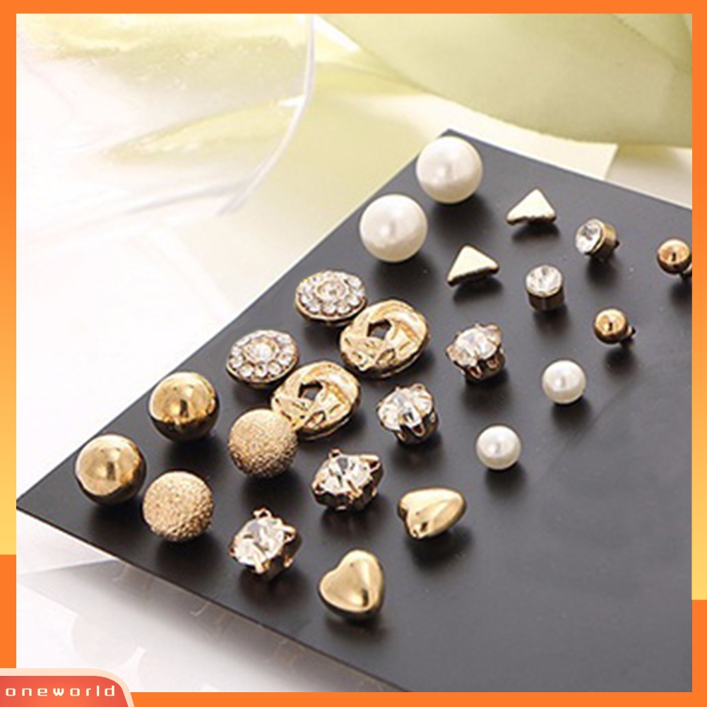 [WOD] 12pasang /Set Mutiara Imitasi Hati Cinta Mahkota Segitiga Stud Earring Lady Jewelry