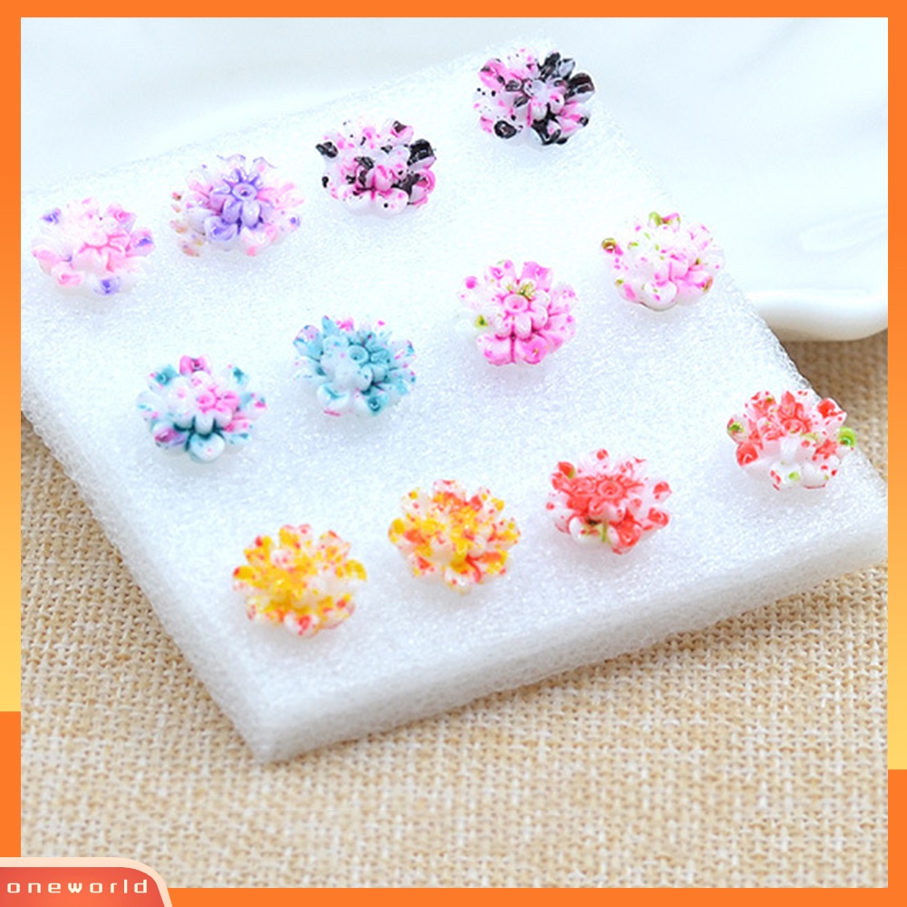 [WOD] 6pasang /Set Lucu Wanita Resin Warna-Warni Aster Bunga Telinga Studs Earrings Jewelry