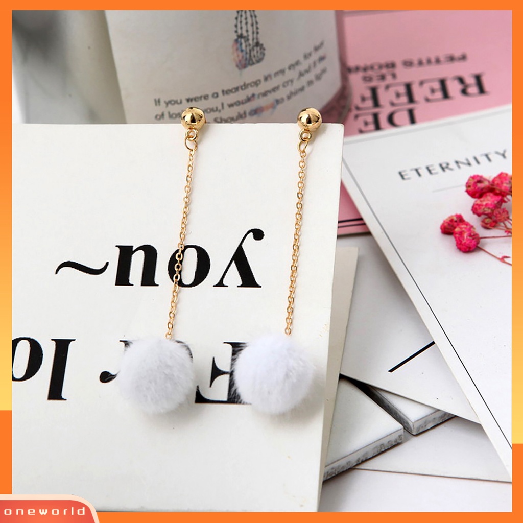 [WOD] 1pasang Anting Wanita Perhiasan Fashion Ringan 5warna Fluffy Ball Anting Menjuntai Panjang Untuk Cocktail