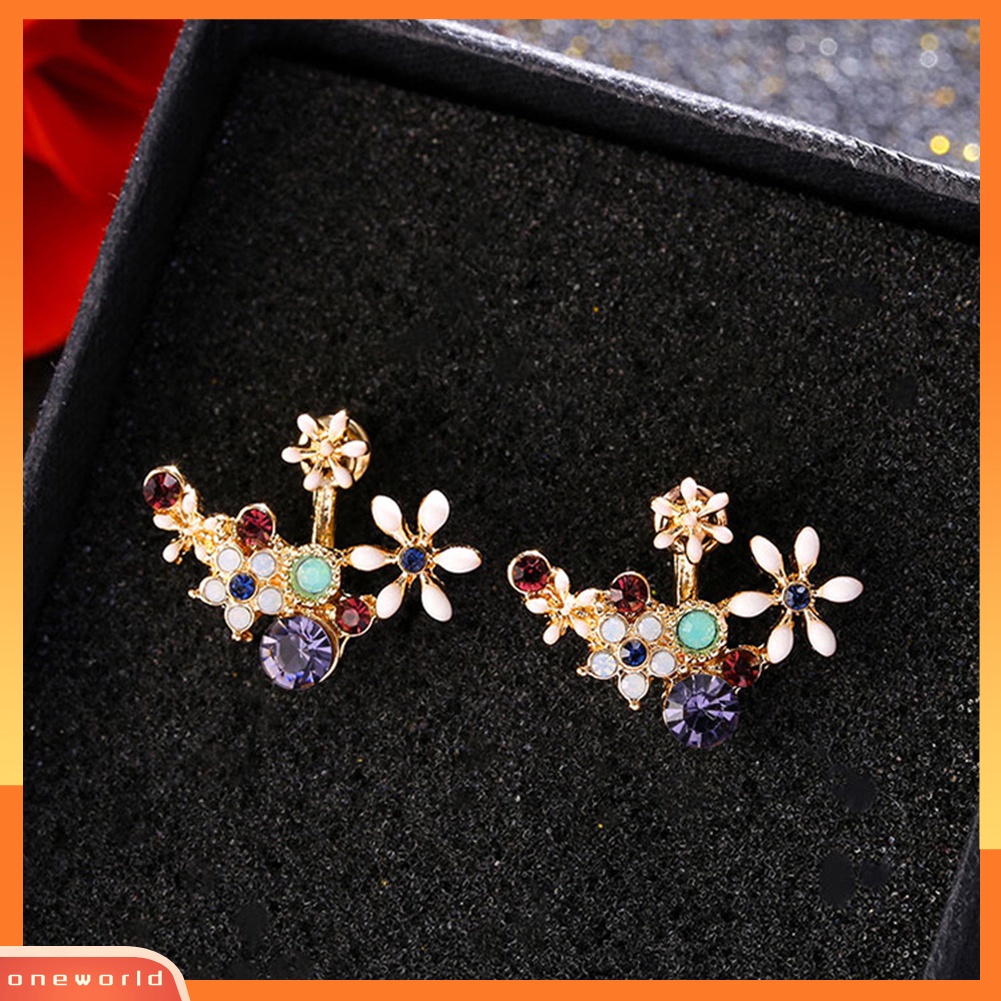 [WOD] Fashion Manis Warna-Warni Berlian Imitasi Bunga Pejantan Anting Wanita Lady Perhiasan Hadiah