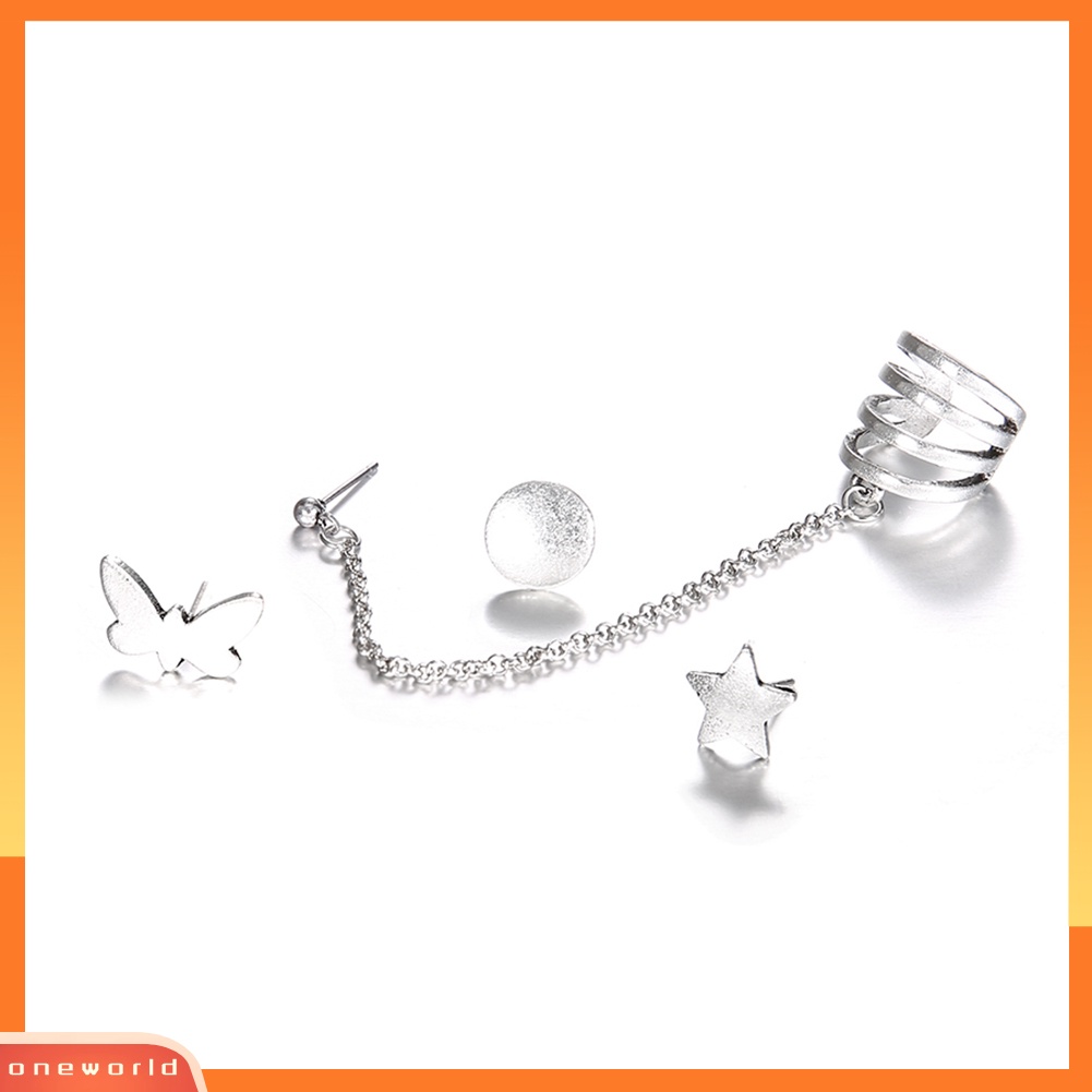 [WOD] 4 Pcs Bohemia Bintang Kupu-Kupu Wanita Anting Set Ear Stud Cuff Pesta Perhiasan Decor